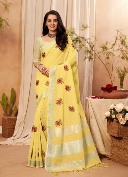 Yellow Colour STYLEWELL KAVYA VOL 3 Designer Festive Wear Cotton Zari Pallu With Embroidery Saree Collection 473